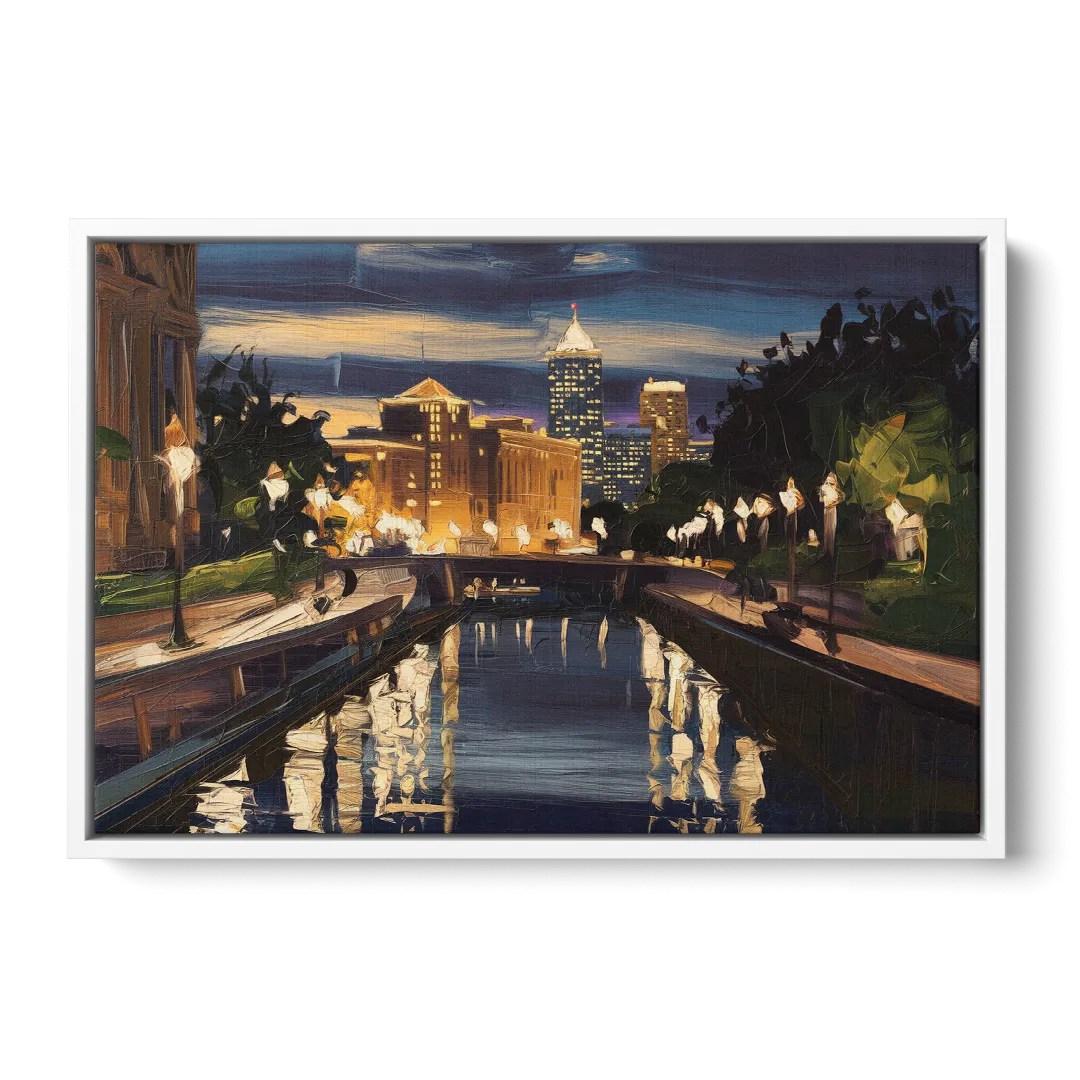 Indianapolis Canal Walk View - White Frame Canvas