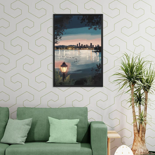 Oakland Lake Merritt Reflection - Living Room Black Frame Canvas