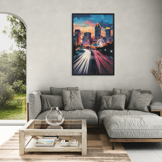 Atlanta Downtown Landmarks - Living Room Black Frame Canvas