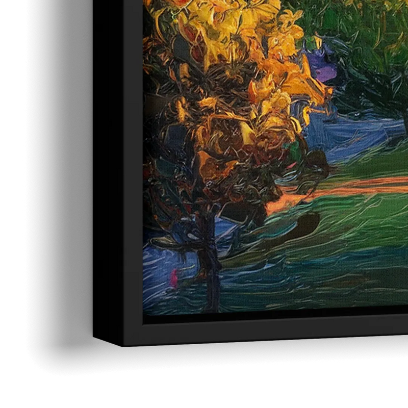 Eugene Skyline at Sunset - Close-Up Black Frame Canvas