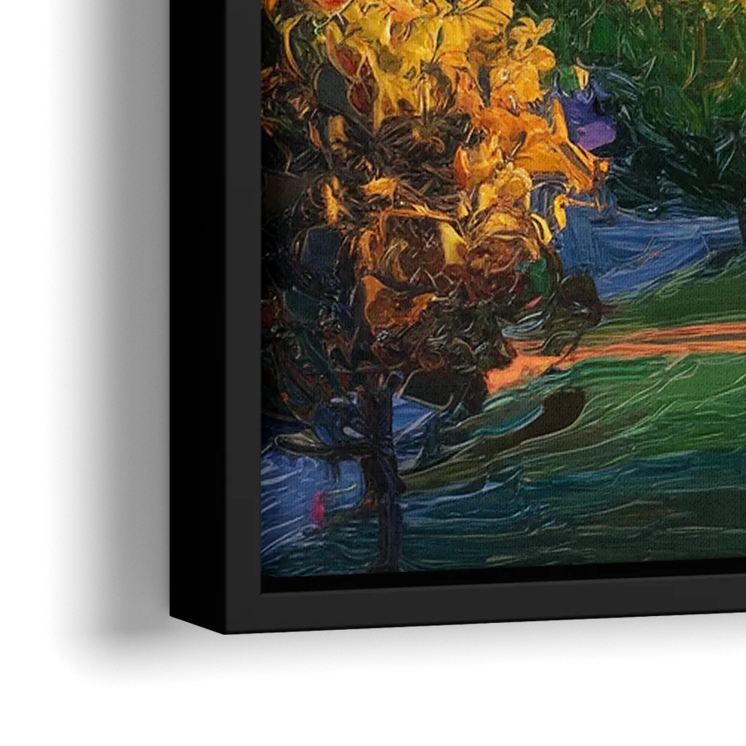 Eugene Skyline at Sunset - Close-Up Black Frame Canvas