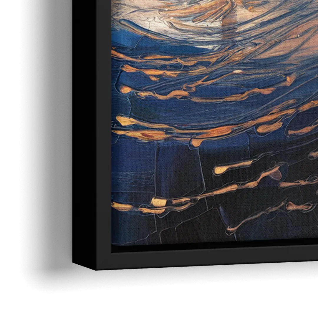 Cleveland Cityscape Panoramic - Close-Up Black Frame Canvas