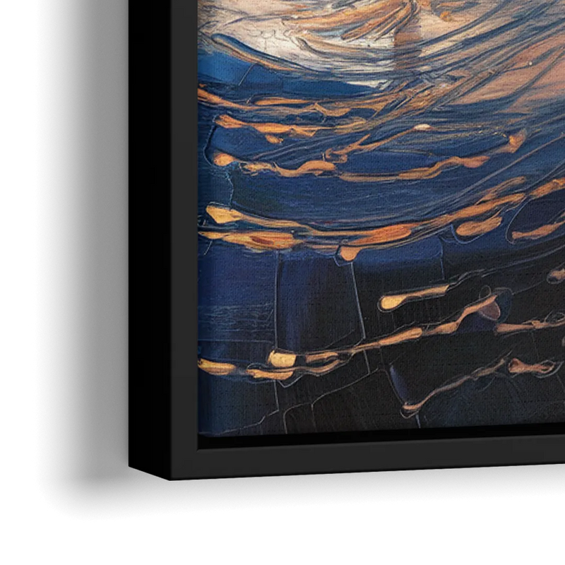 Cleveland Cityscape Panoramic - Close-Up Black Frame Canvas