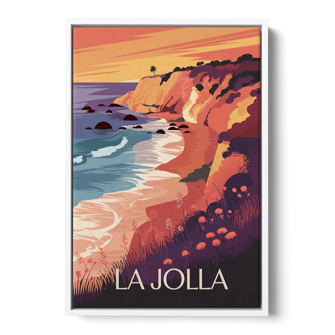 La Jolla Sunset Views - White Frame Canvas