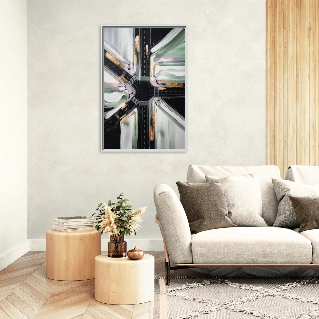 Irving Urban Streets - Living Room White Frame Canvas