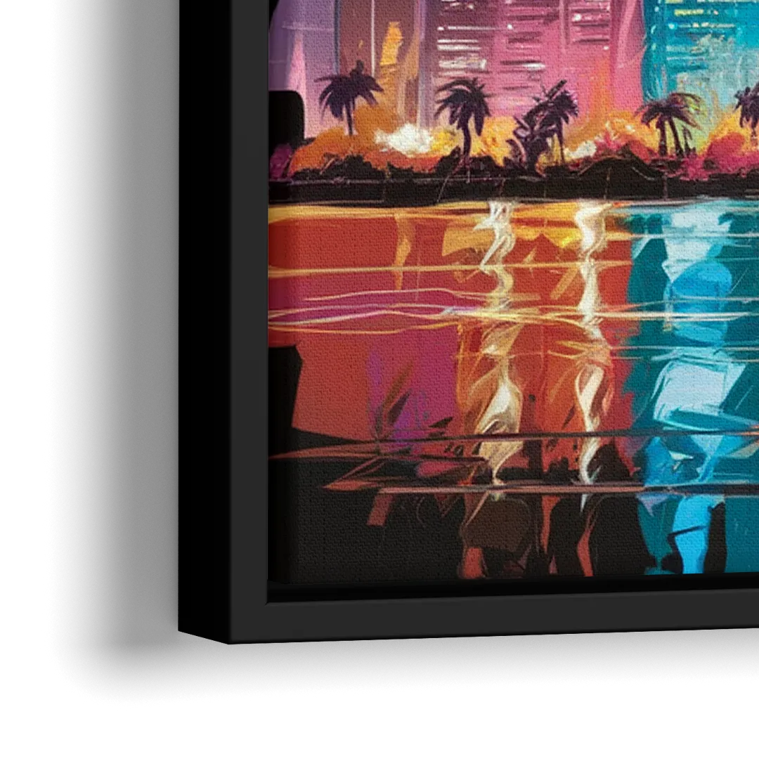 Miami Urban Sunset Glow - Close-Up Black Frame Canvas