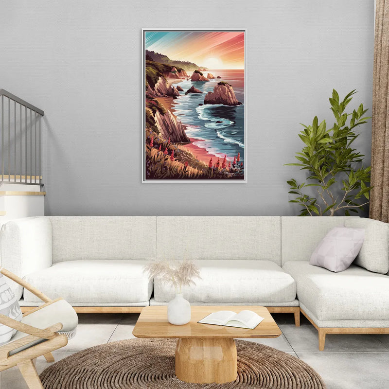 Big Sur Coastal Sunset - Living Room White Frame Canvas