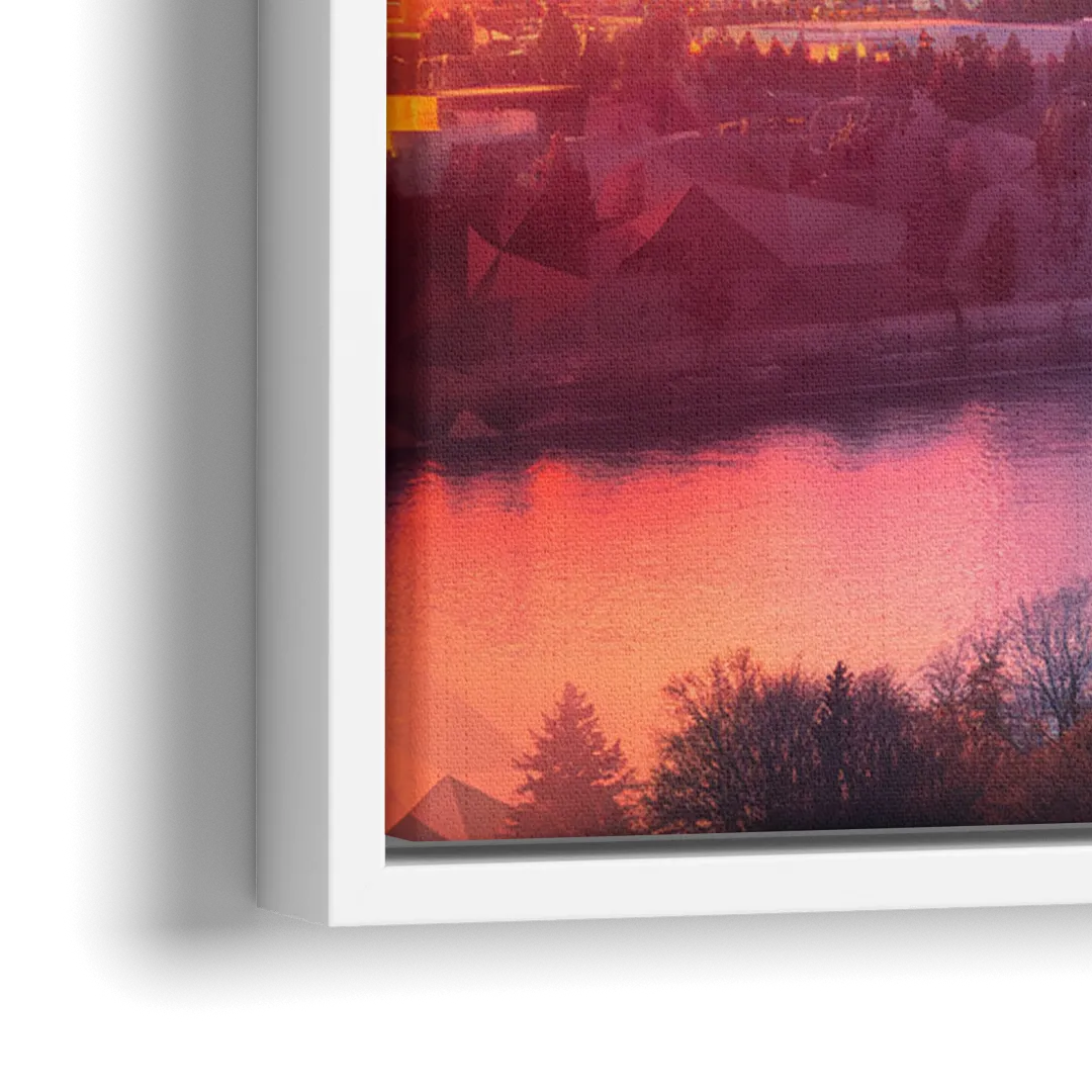 Spokane Skyline Sunset - Close-Up White Frame Canvas