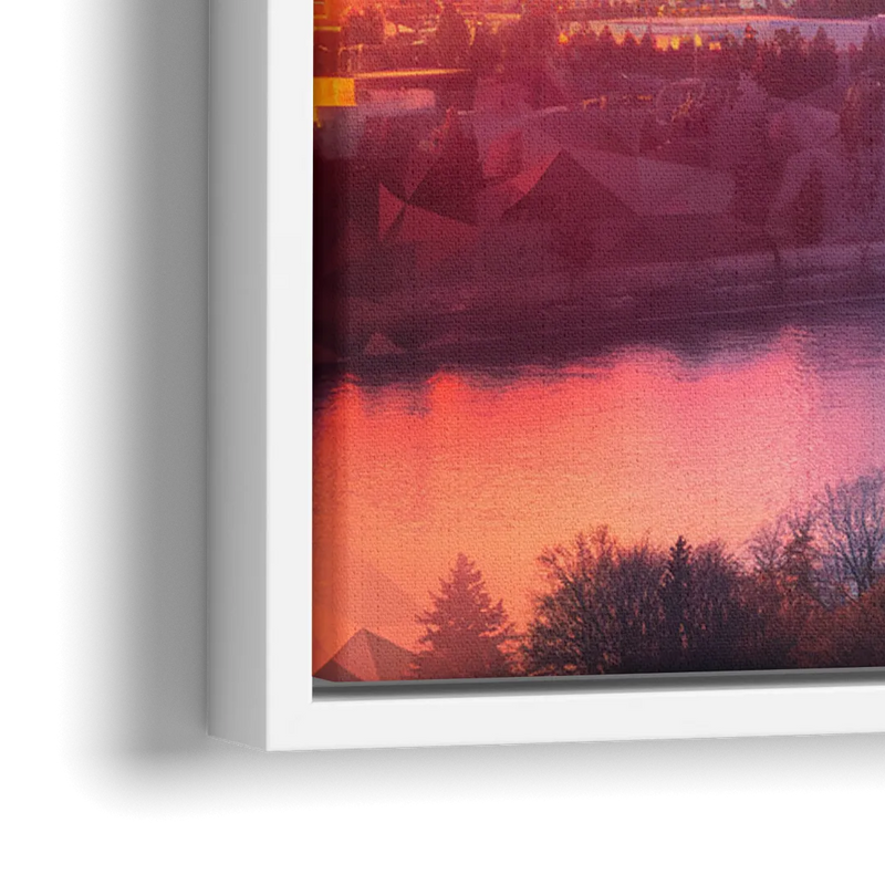 Spokane Skyline Sunset - Close-Up White Frame Canvas