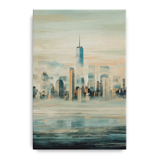 New York City Skyline in Fog Hudson - Canvas Wall Art