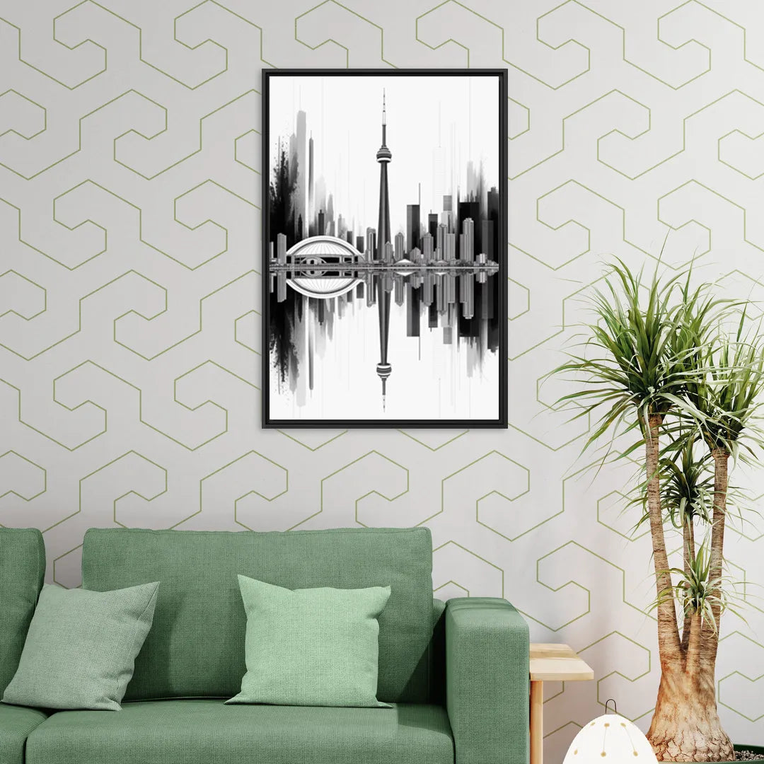 Toronto Skyline Black and White - Living Room Black Frame Canvas