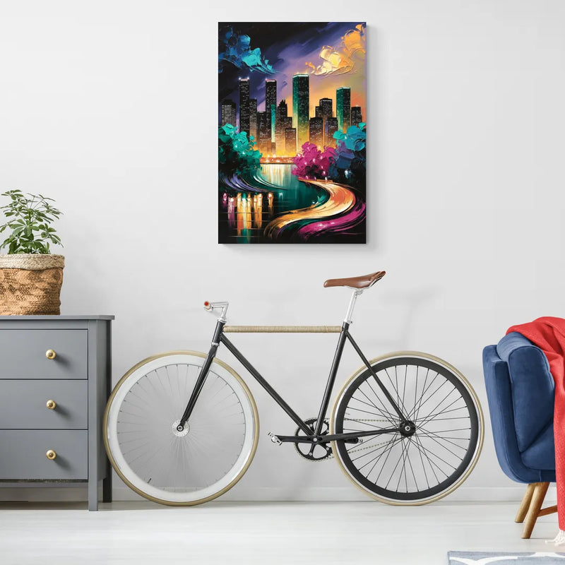 Houston Vibrant Nights - Canvas Wall Art Living Room