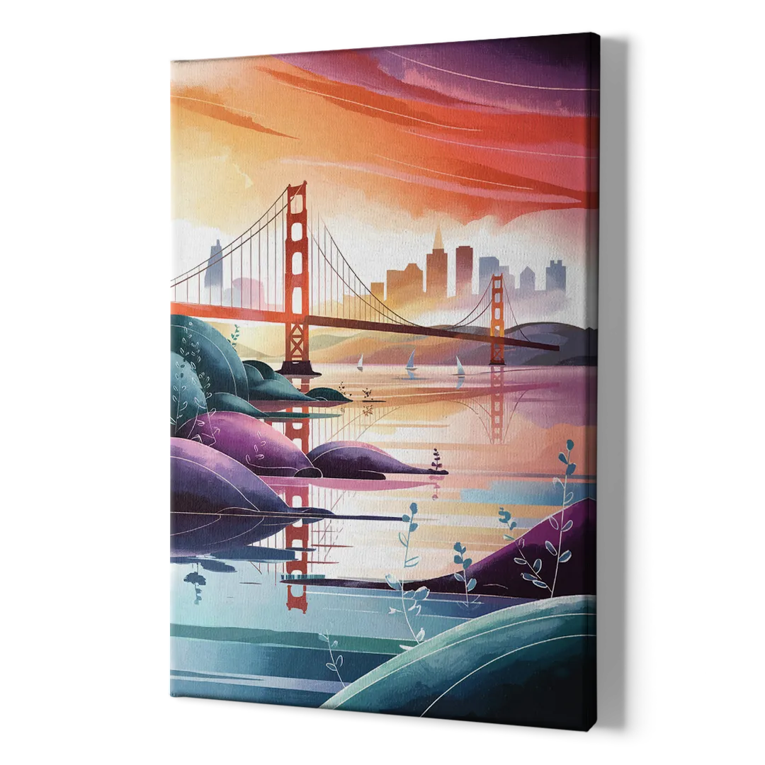 San Francisco Golden Gate Reflection - Canvas Print Art Sides