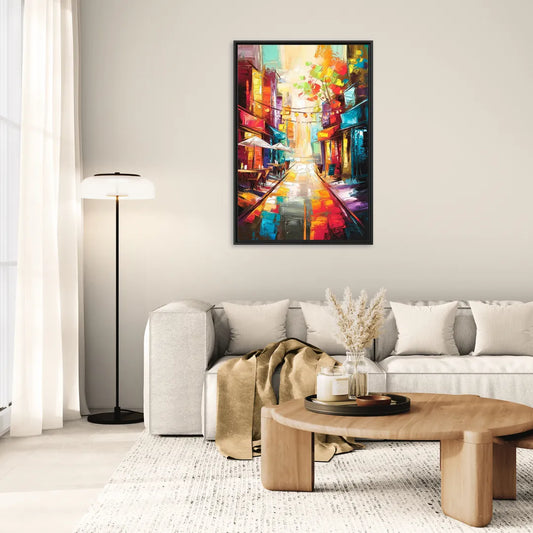 Glendale Vibrant Streetscape - Living Room Black Frame Canvas