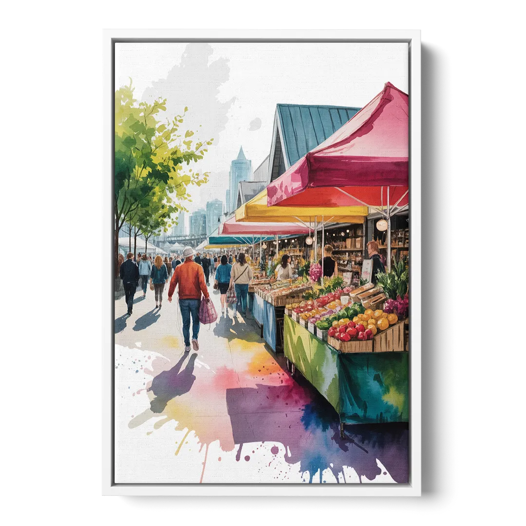 Granville Island Market - White Frame Canvas
