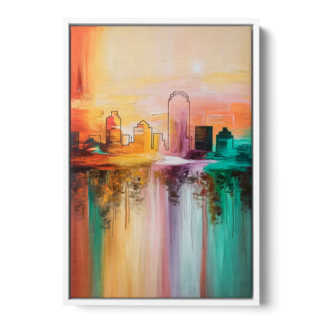 Tulsa Skyline Sunset - White Frame Canvas