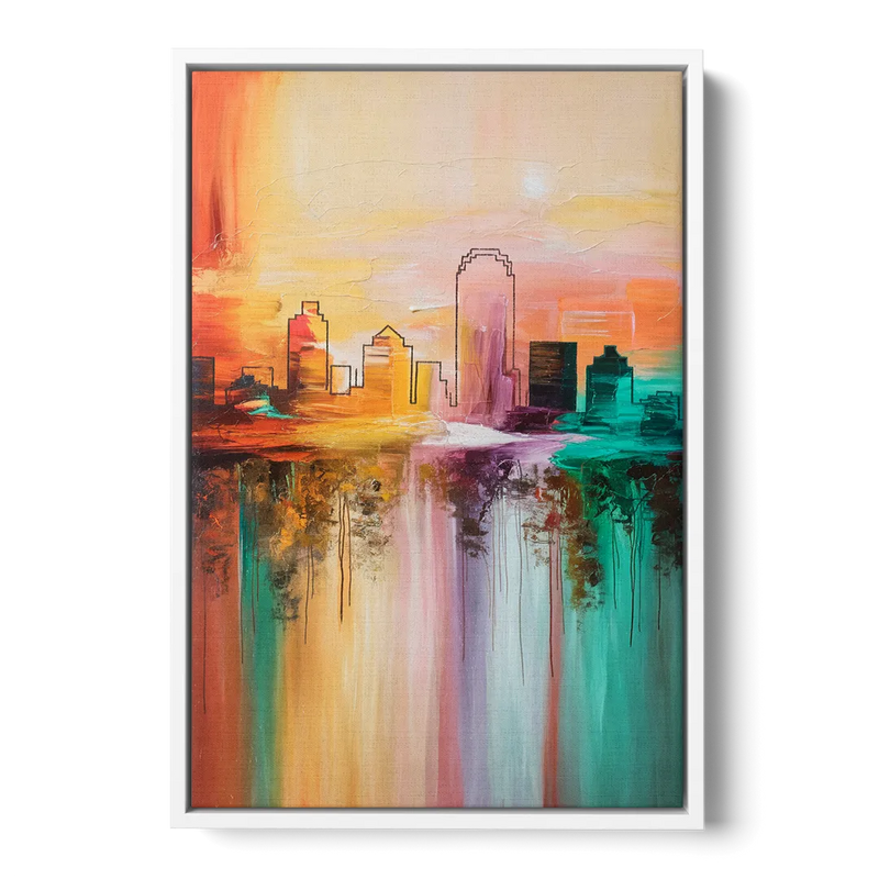 Tulsa Skyline Sunset - White Frame Canvas