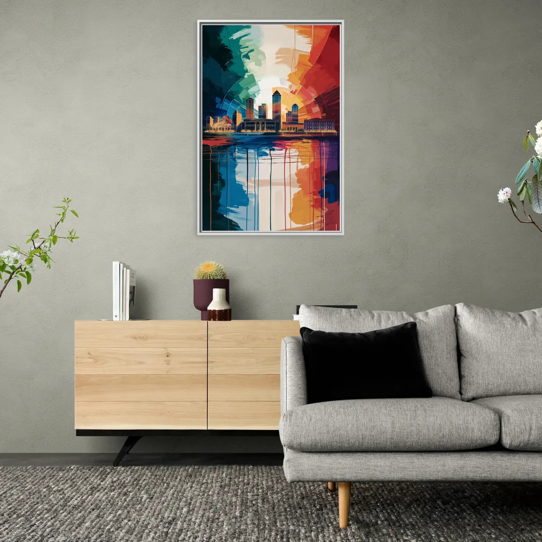 Buffalo Skyline Panorama - Living Room White Frame Canvas