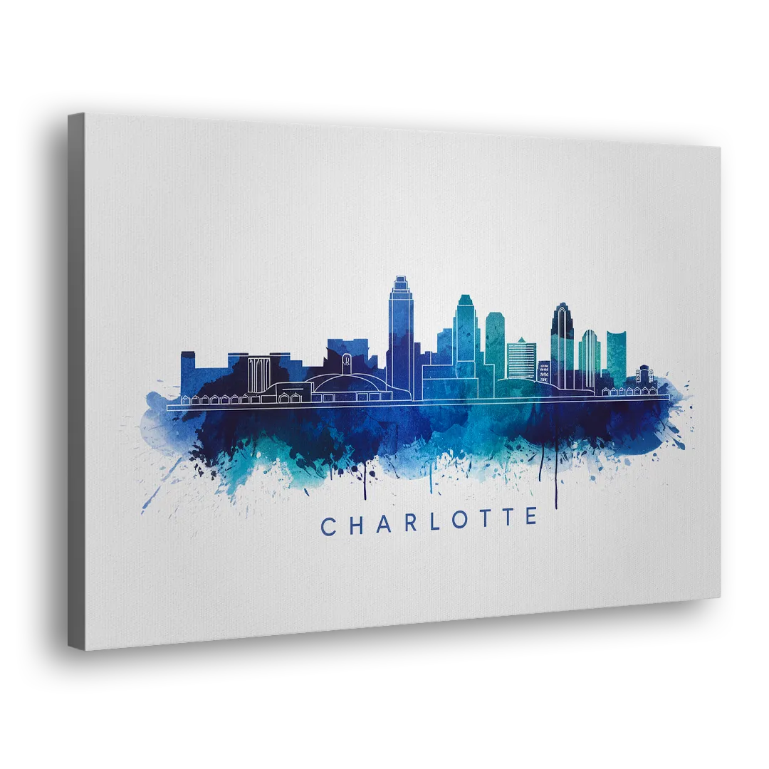 Charlotte Skyline With Blue Tones - Canvas Print Art Sides