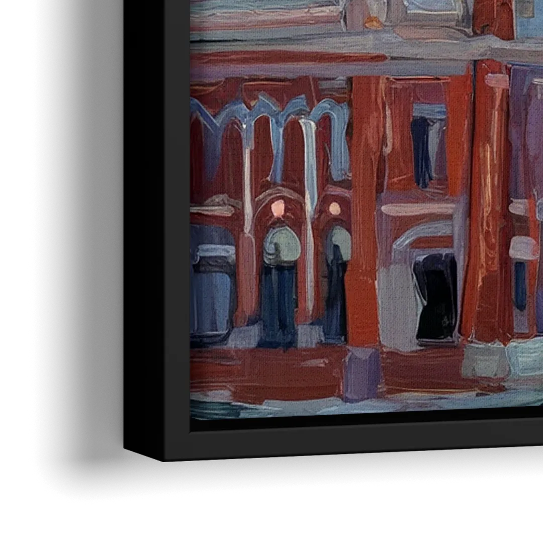 Kansas City Skyline at Sunset - Close-Up Black Frame Canvas