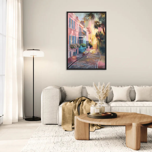 Charleston Cobblestone Streets - Living Room Black Frame Canvas