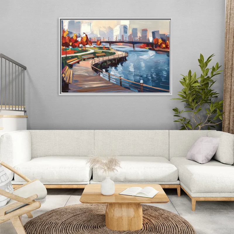 Buffalo Waterfront Boardwalk - Living Room White Frame Canvas