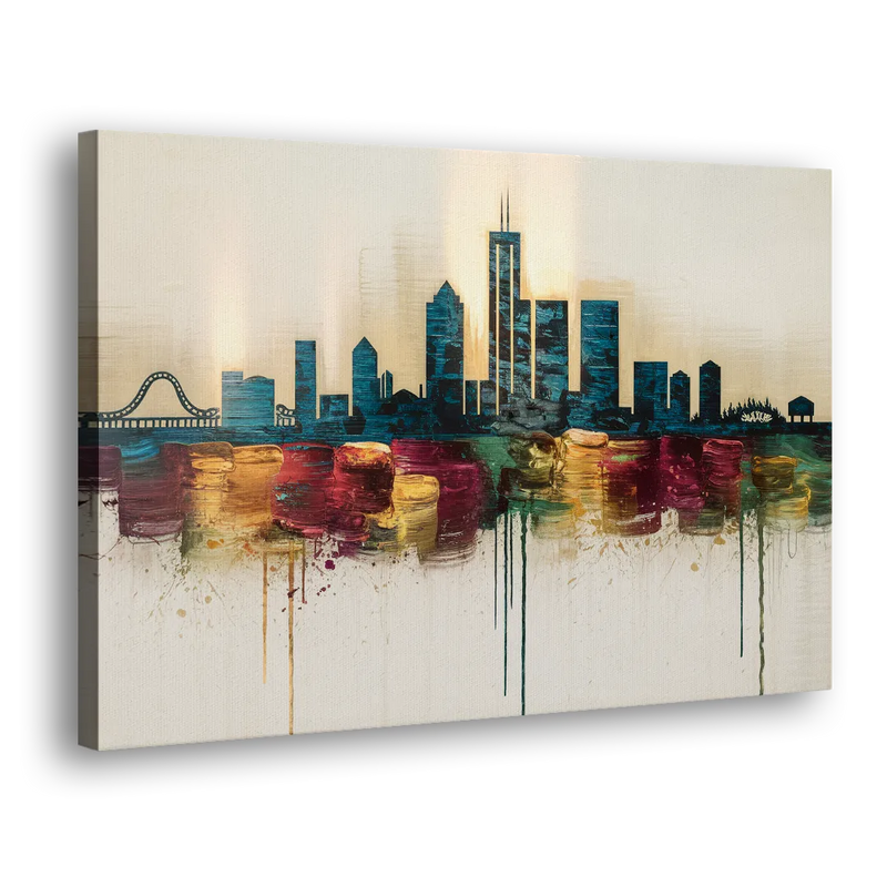 Detroit Skyline Silhouette - Canvas Print Art Sides