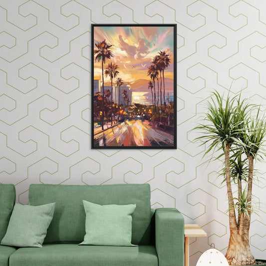Los Angeles Golden Hour - Living Room Black Frame Canvas