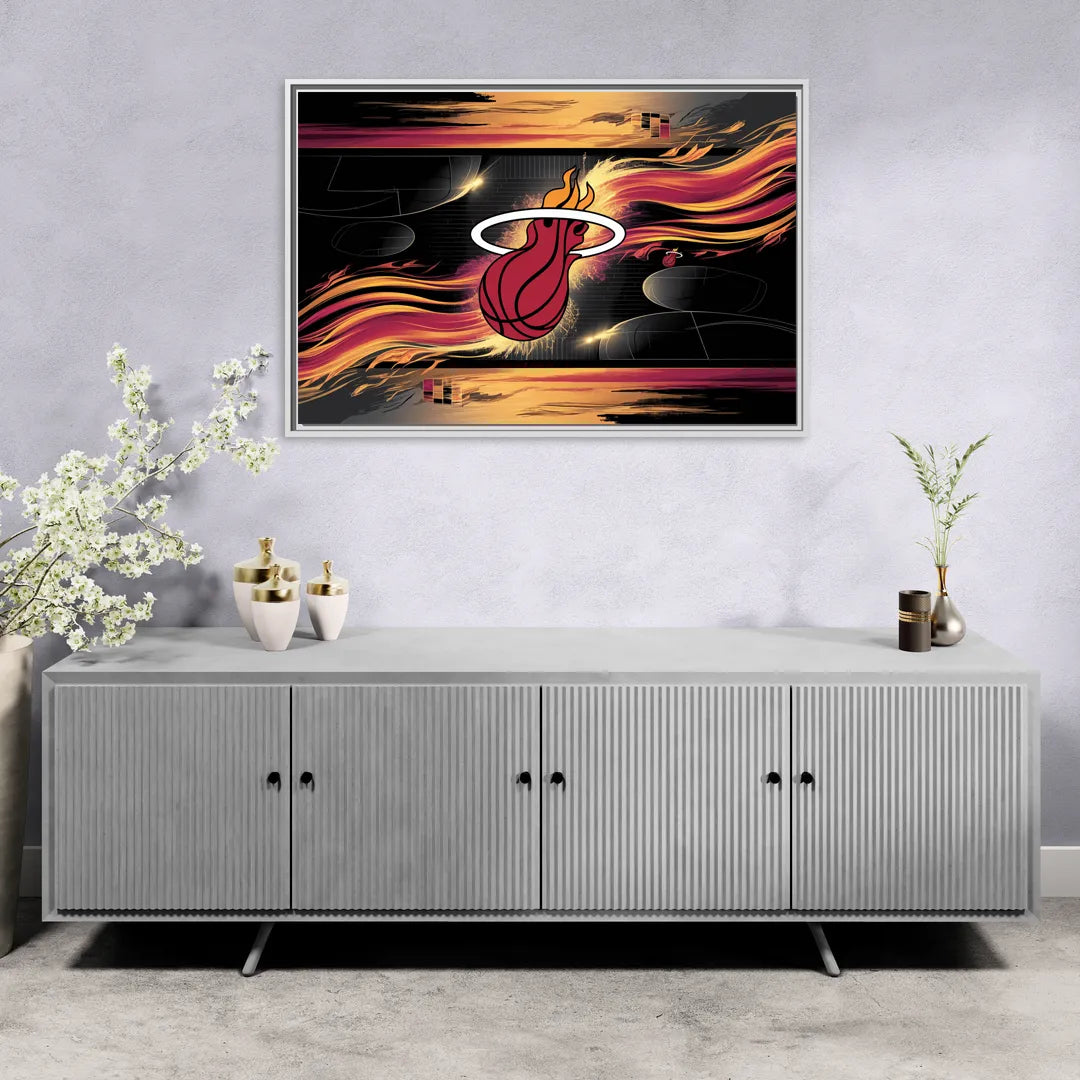 Miami Heat Basketball - Living Room White Frame Canvas