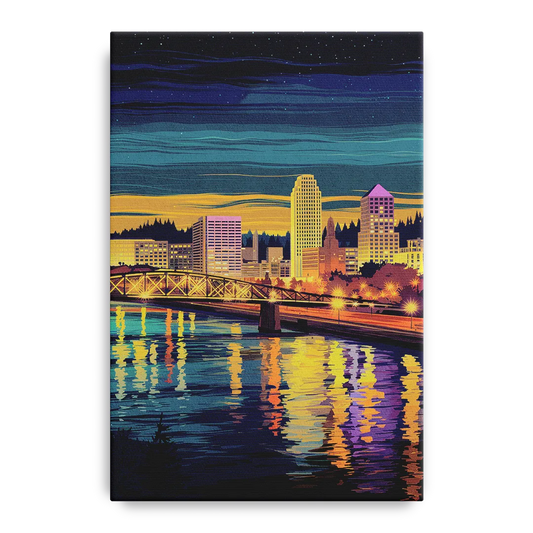 Portland Downtown Lights - Canvas Wall Art