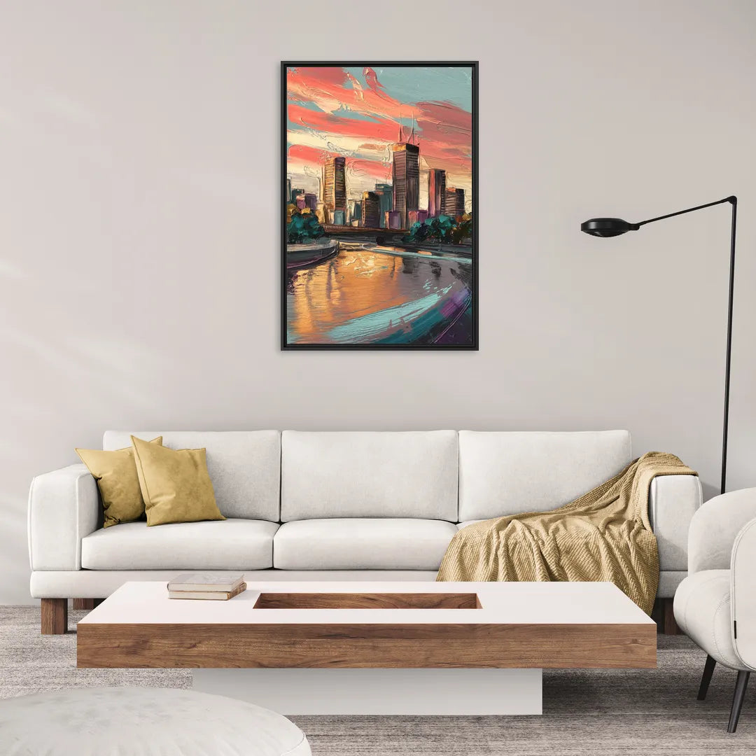 Grand Rapids Downtown Skyline - Living Room Black Frame Canvas
