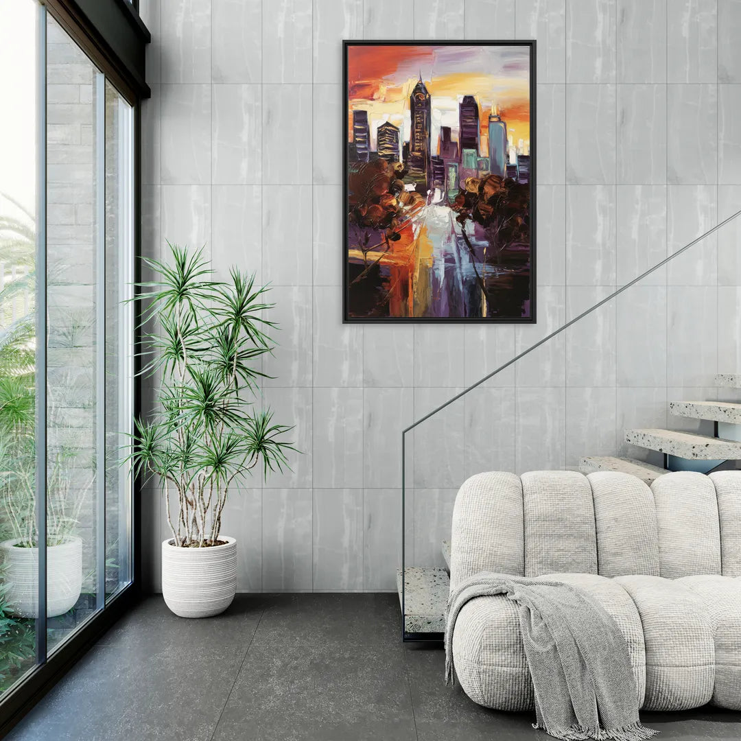 Atlanta Vintage Skyline - Living Room Black Frame Canvas