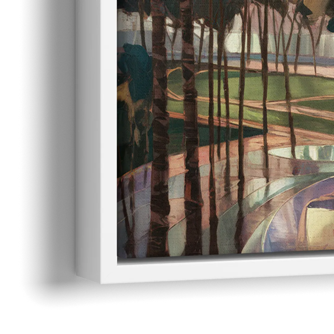 Los Angeles Palm Trees and Skyscrapers - Close-Up White Frame Canvas