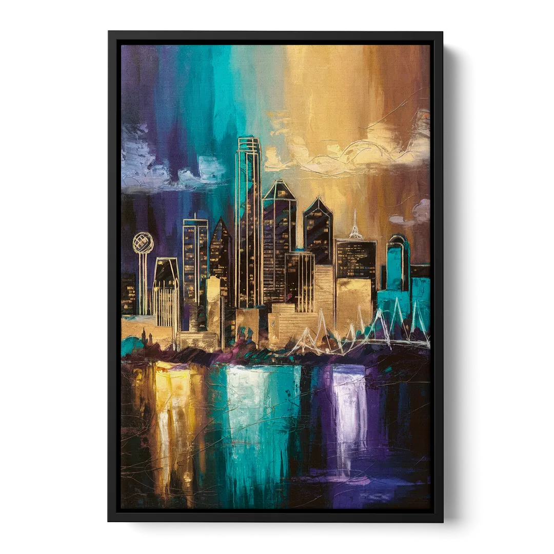 Dallas Iconic Skyline - Black Frame Canvas