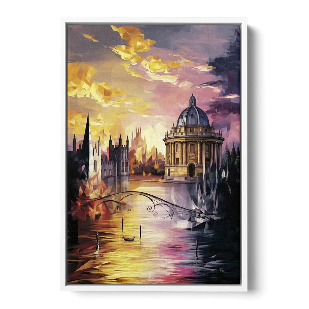 Oxford Cityscape Sunset - White Frame Canvas