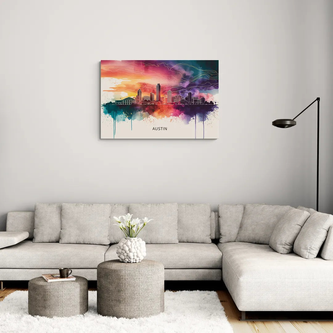 Austin Skyline Sunset Art - Canvas Wall Art Living Room