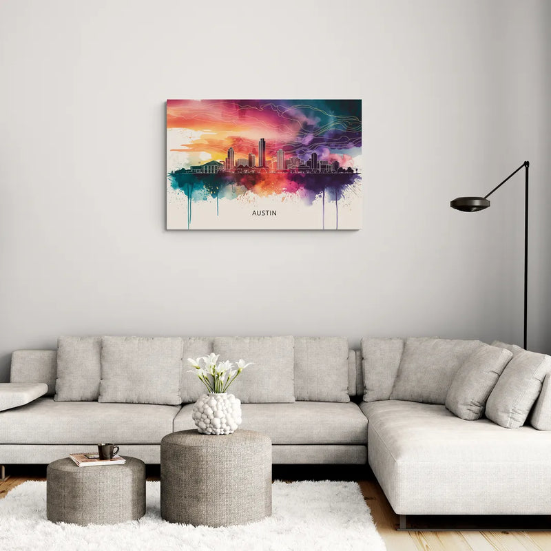 Austin Skyline Sunset Art - Canvas Wall Art Living Room