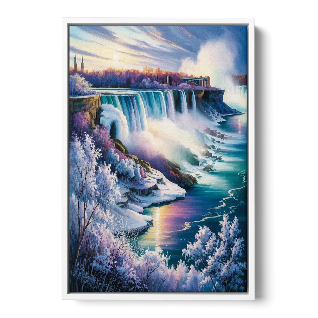 Niagara Falls Winter Freeze - White Frame Canvas