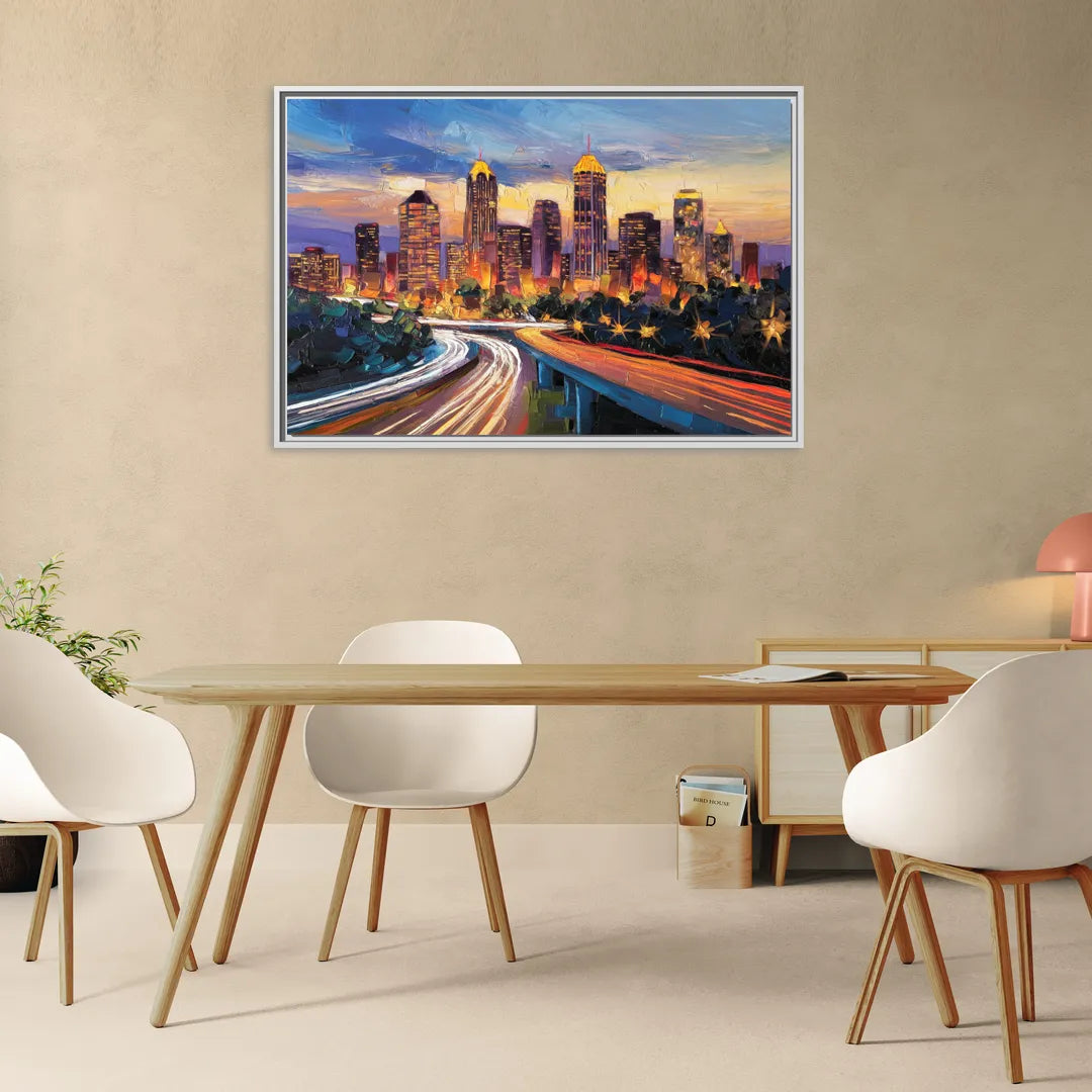 Atlanta Vibrant Downtown Scene - Living Room White Frame Canvas