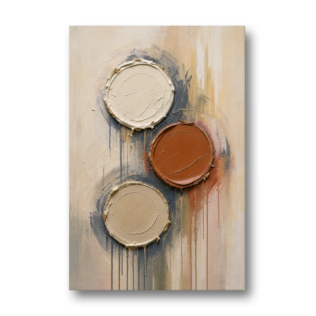 3D Textured Terracotta Disc Trio - Canvas Wall Art - Front