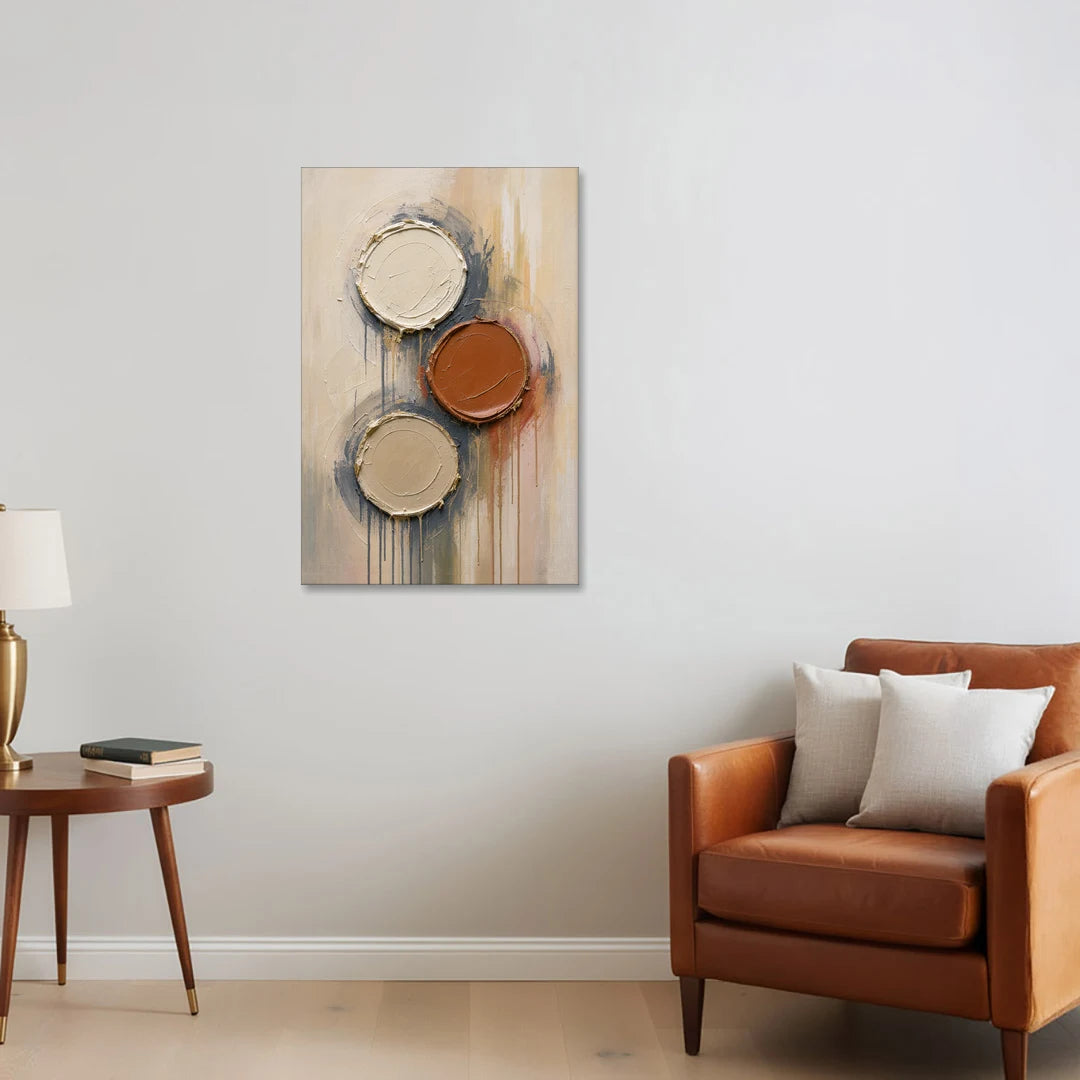 3D Textured Terracotta Disc Trio - Canvas Wall Art - Sofa - 24x36