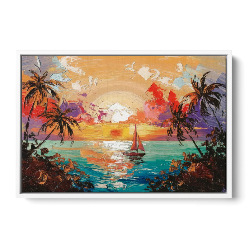 Key West Tropical Sunset - White Frame Canvas