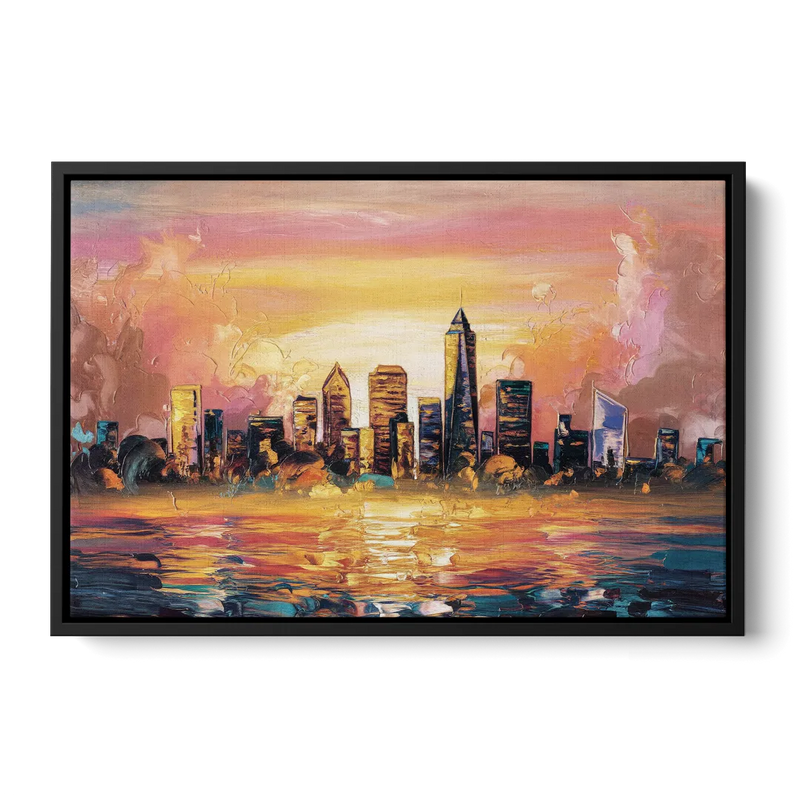Salem Skyline Sunset - Black Frame Canvas