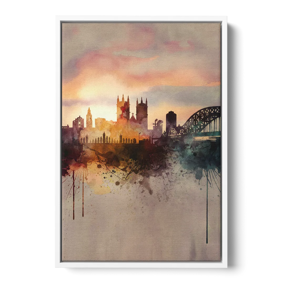 Durham Skyline at Sunset - White Frame Canvas