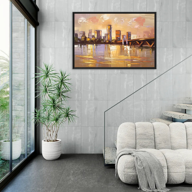 Baton Rouge Mississippi River View - Living Room Black Frame Canvas