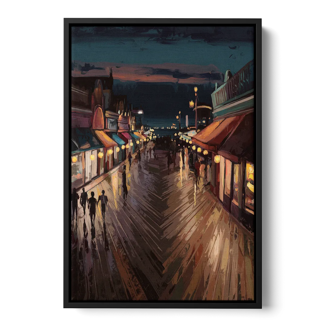 Jersey City Boardwalk Scene - Black Frame Canvas