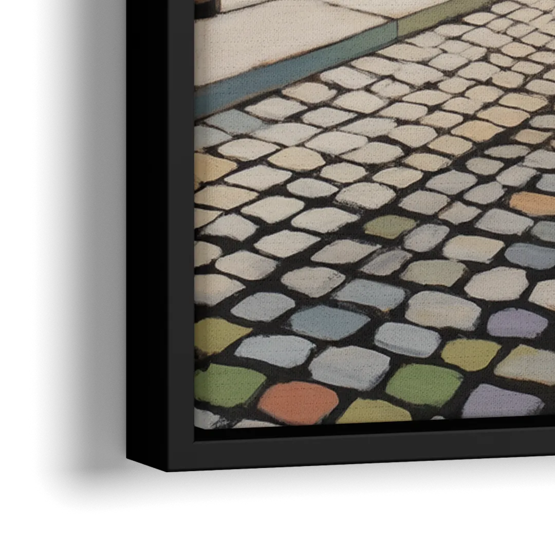 Place Royale Cobblestones - Close-Up Black Frame Canvas