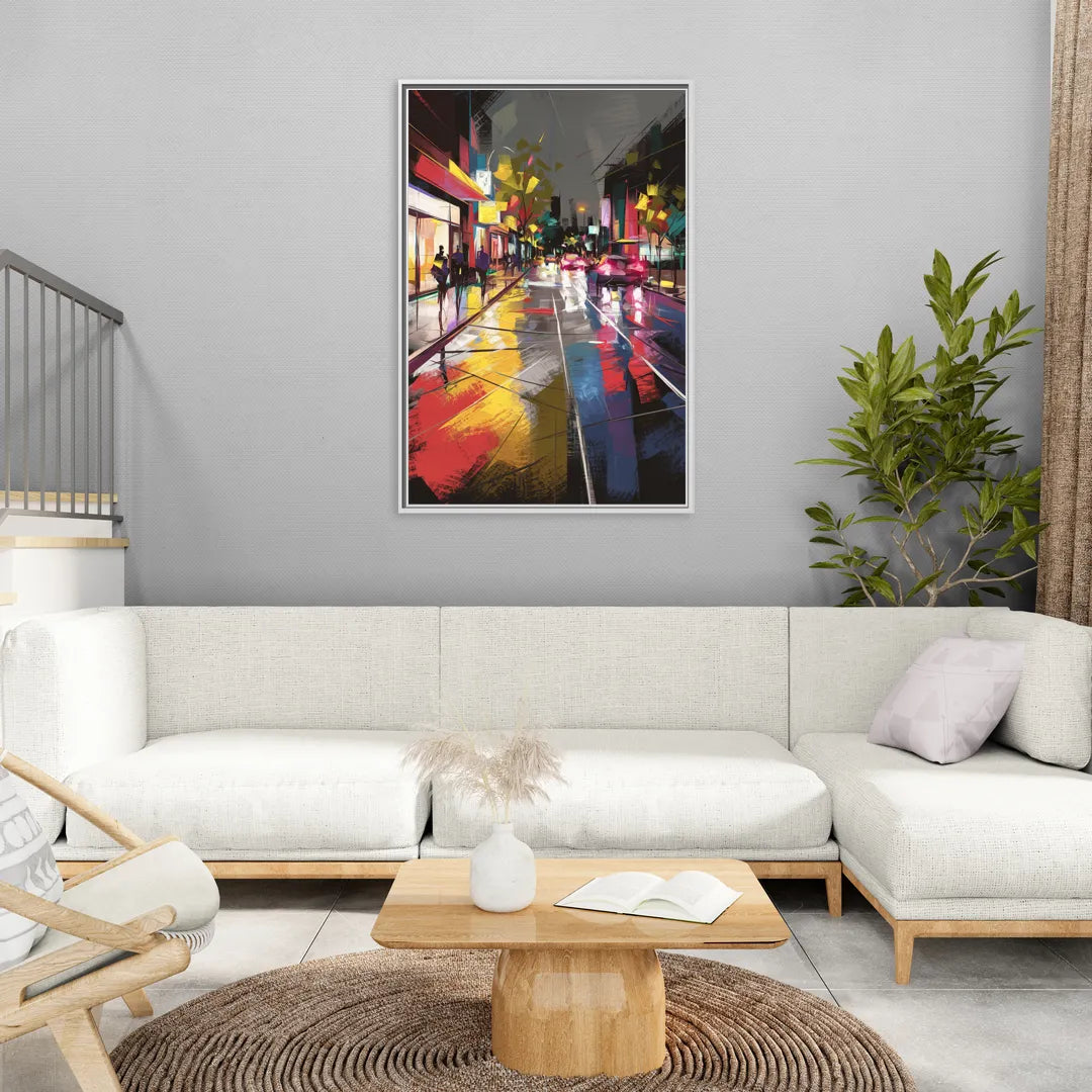 Plano Vibrant Streets - Living Room White Frame Canvas