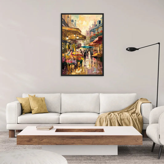 New Orleans French Market Charm - Living Room Black Frame Canvas