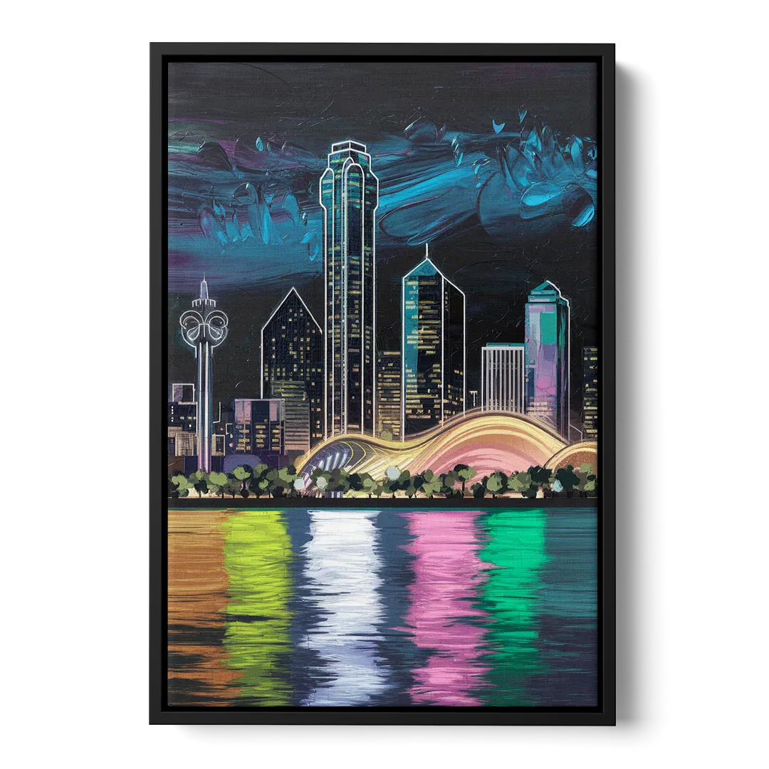 Dallas Skyline Reflection - Black Frame Canvas
